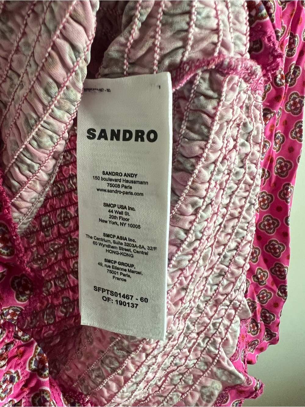 Sandro Pink Smocked Ruffle Neck Top - Picture 3 of 5
